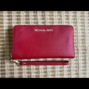 Michael Kors Large Red Leather Wristlet Wallet